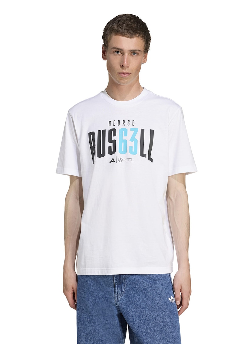 Tricou cu decolteu la baza gatului si imprimeu text Motor Sport