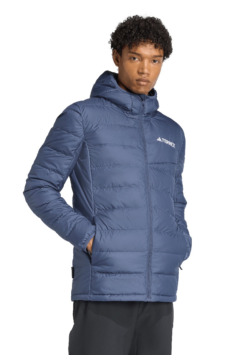 Jacheta cu gluga si fermoar - Alb/Albastru prafuit