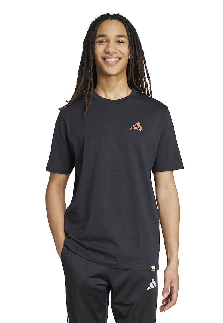 Tricou de bumbac cu imprimeu logo - Negru/Portocaliu/Albastru