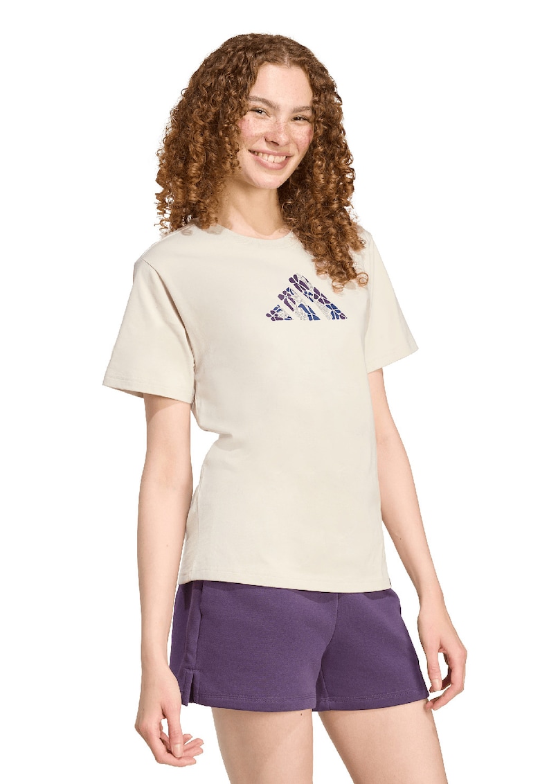 Tricou din bumbac cu imprimeu logo - Albastru inchis/Bej/Mov inchis