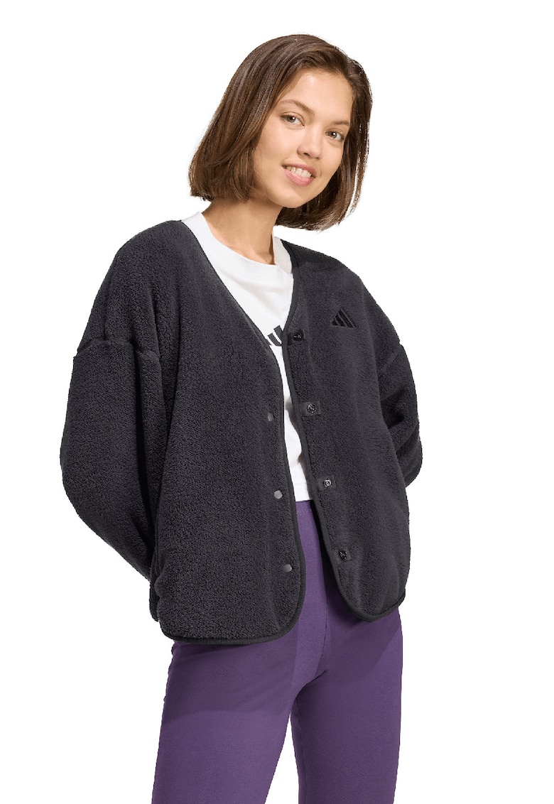 Bluza de trening din fleece cu maneci cazute - Negru stins