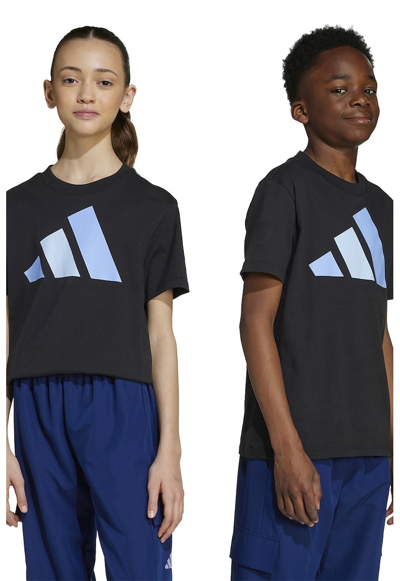 Tricou din bumbac cu imprimeu logo cauciucat - Negru/Albastru