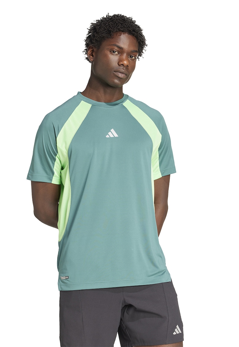 adidas Performance - Tricou regular-fit cu decolteu la baza gatului - Galben pai/Verde deschis