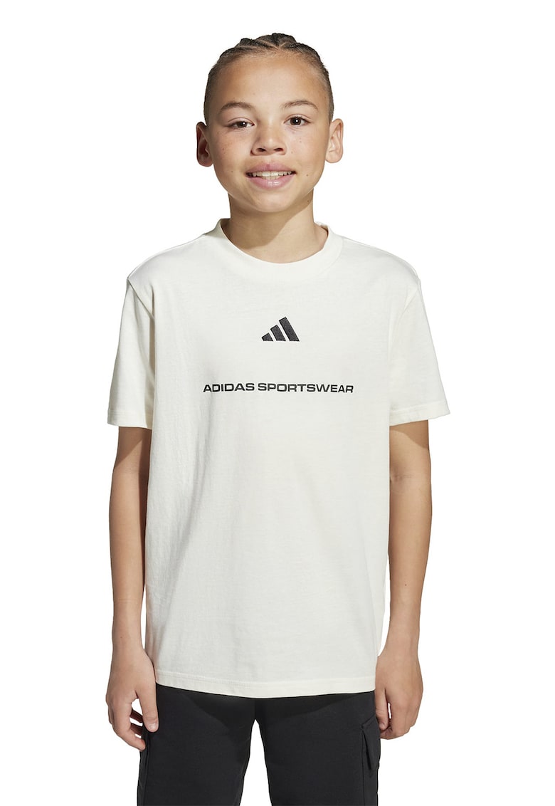 Tricou din bumbac cu decolteu la baza gatului - Crem