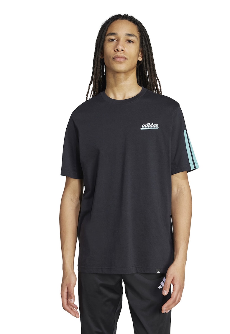 Tricou lejer cu imprimeu logo pe piept - Negru/Turcoaz