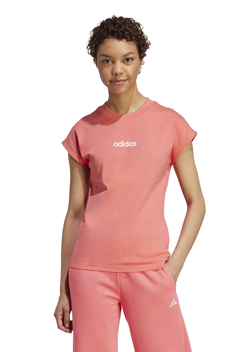 Tricou de bumbac cu decolteu rotund Essentials - Roz somon