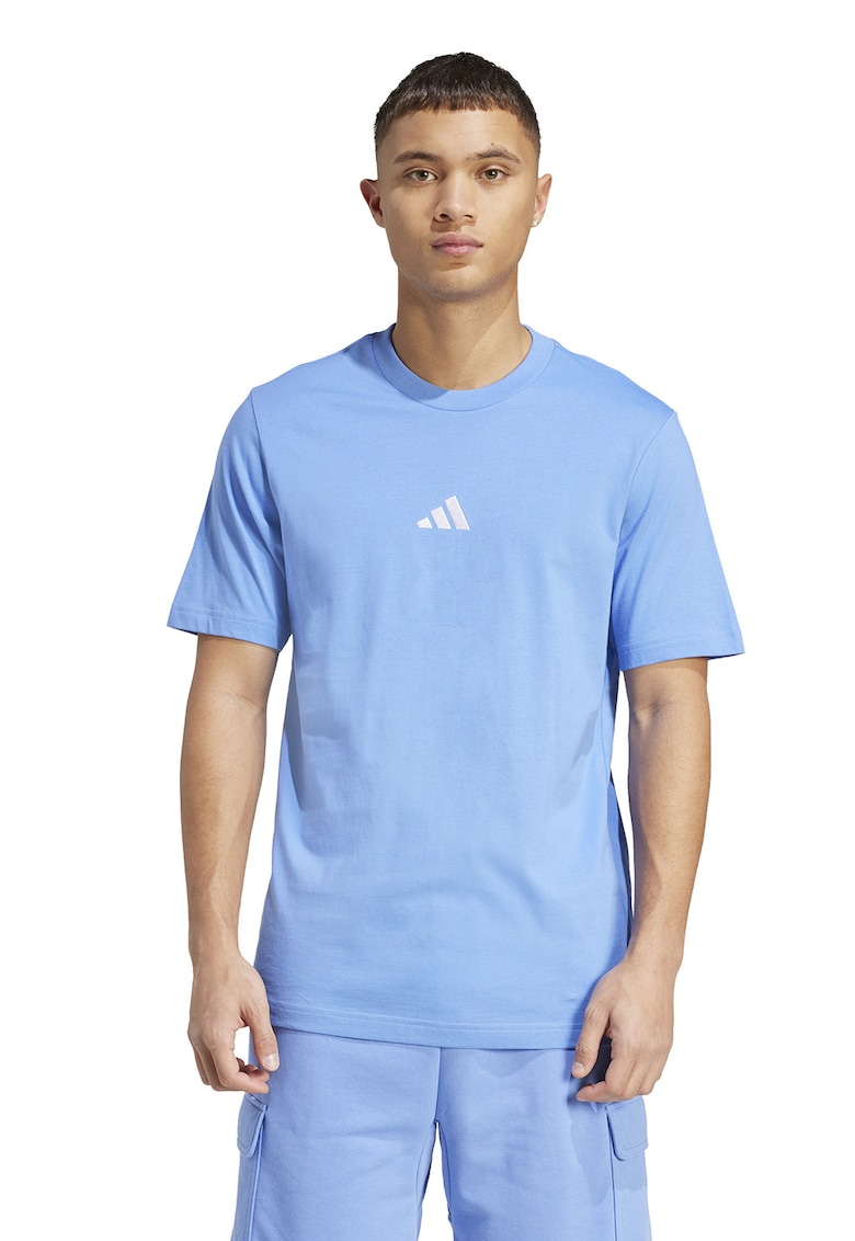 Tricou din bumbac cu logo brodat - Alb/Albastru azur