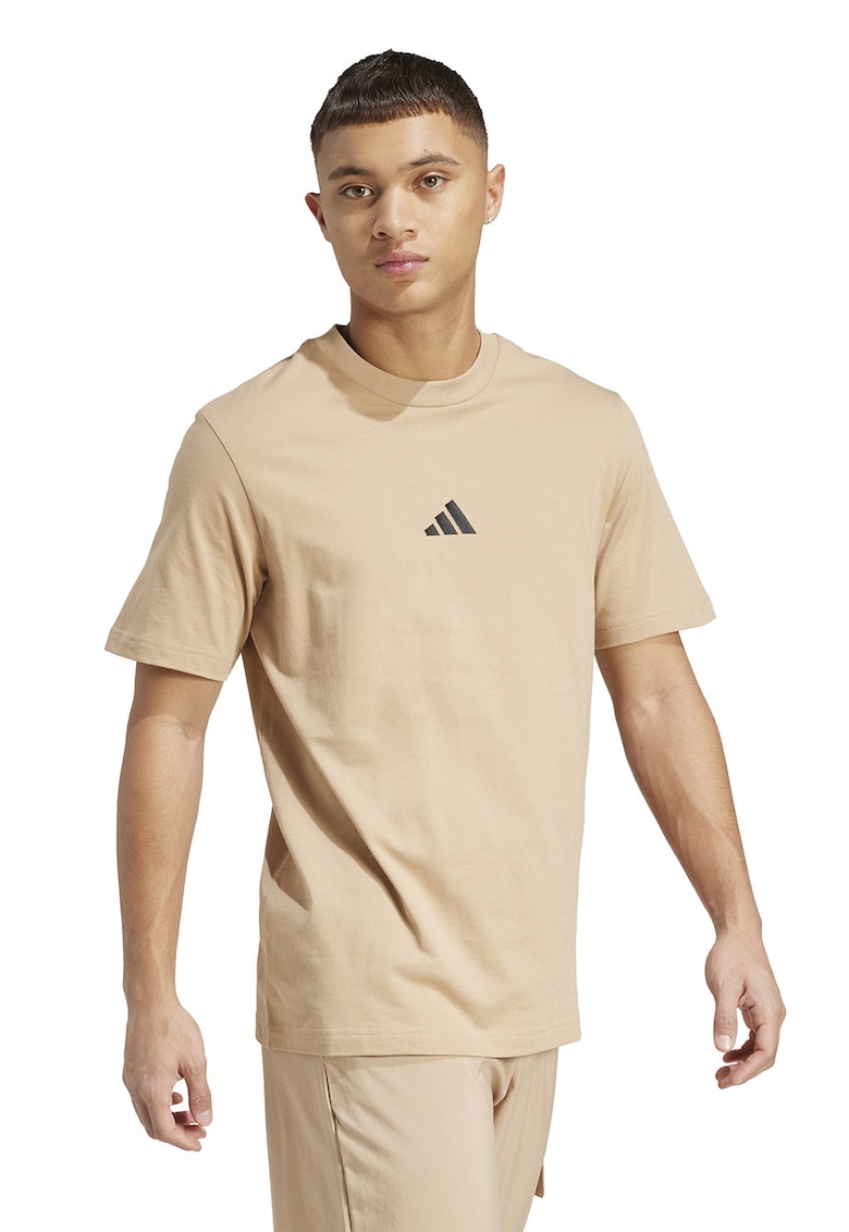 Tricou din bumbac cu logo brodat - Negru/Maro camel
