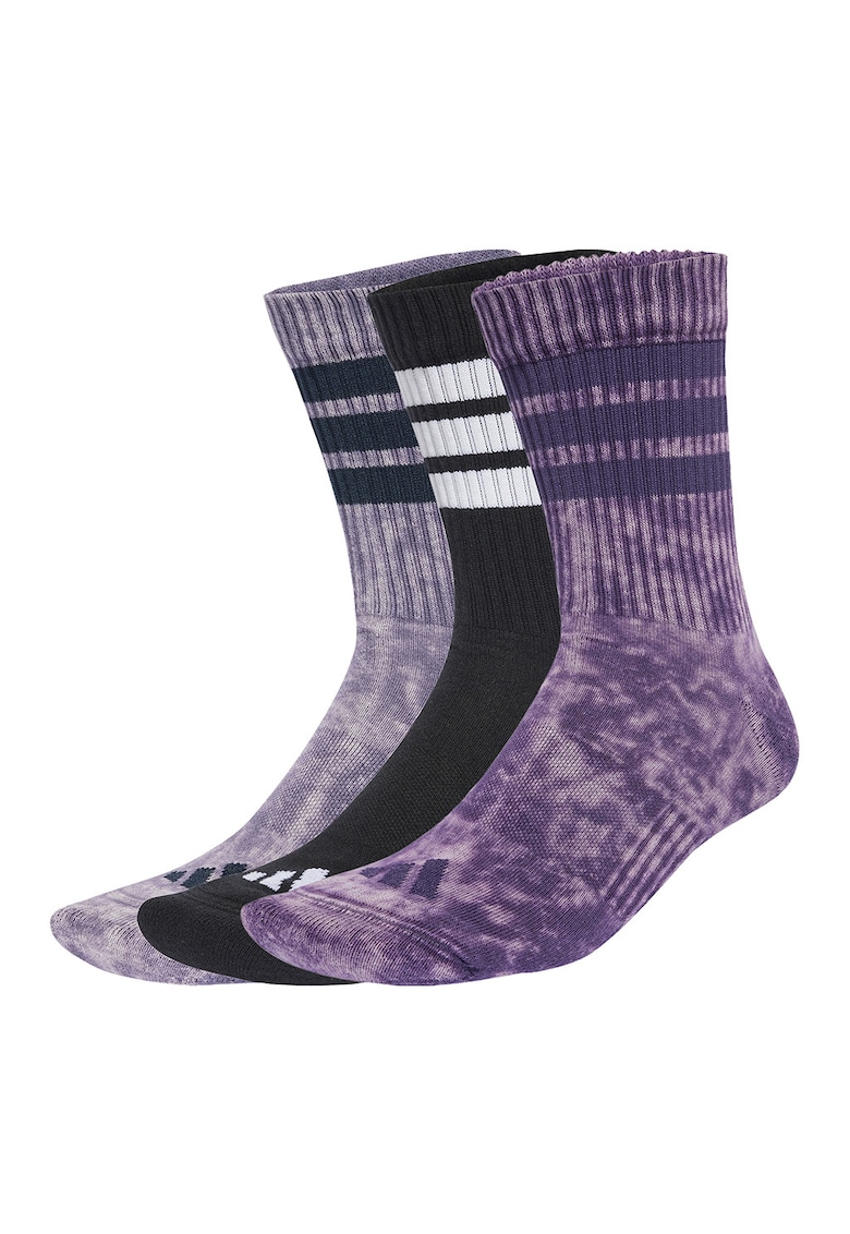 Set de sosete lungi unisex cu aspect decolorat - 3 Perechi - Alb/Mov inchis