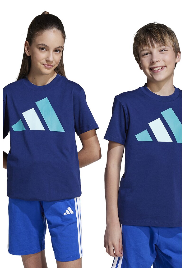 Tricou din bumbac cu imprimeu logo cauciucat - Alb/Albastru inchis/Albastru deschis