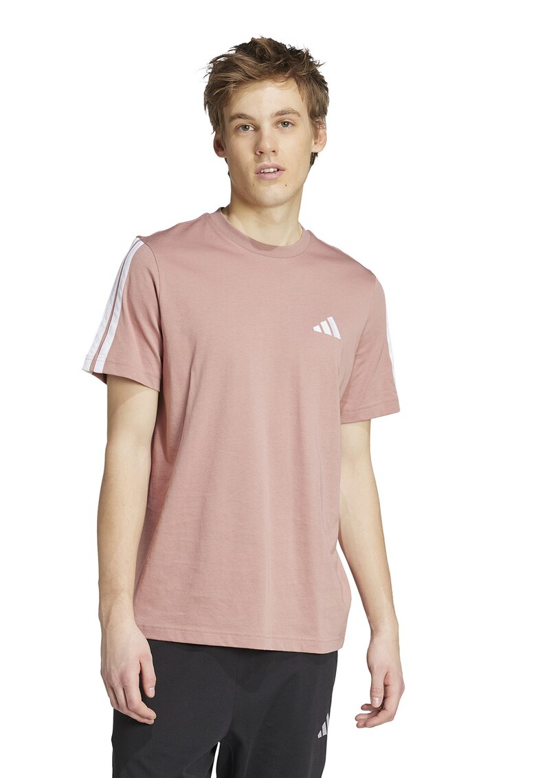 Tricou din bumbac cu decolteu la baza gatului - Alb/Roz prafuit