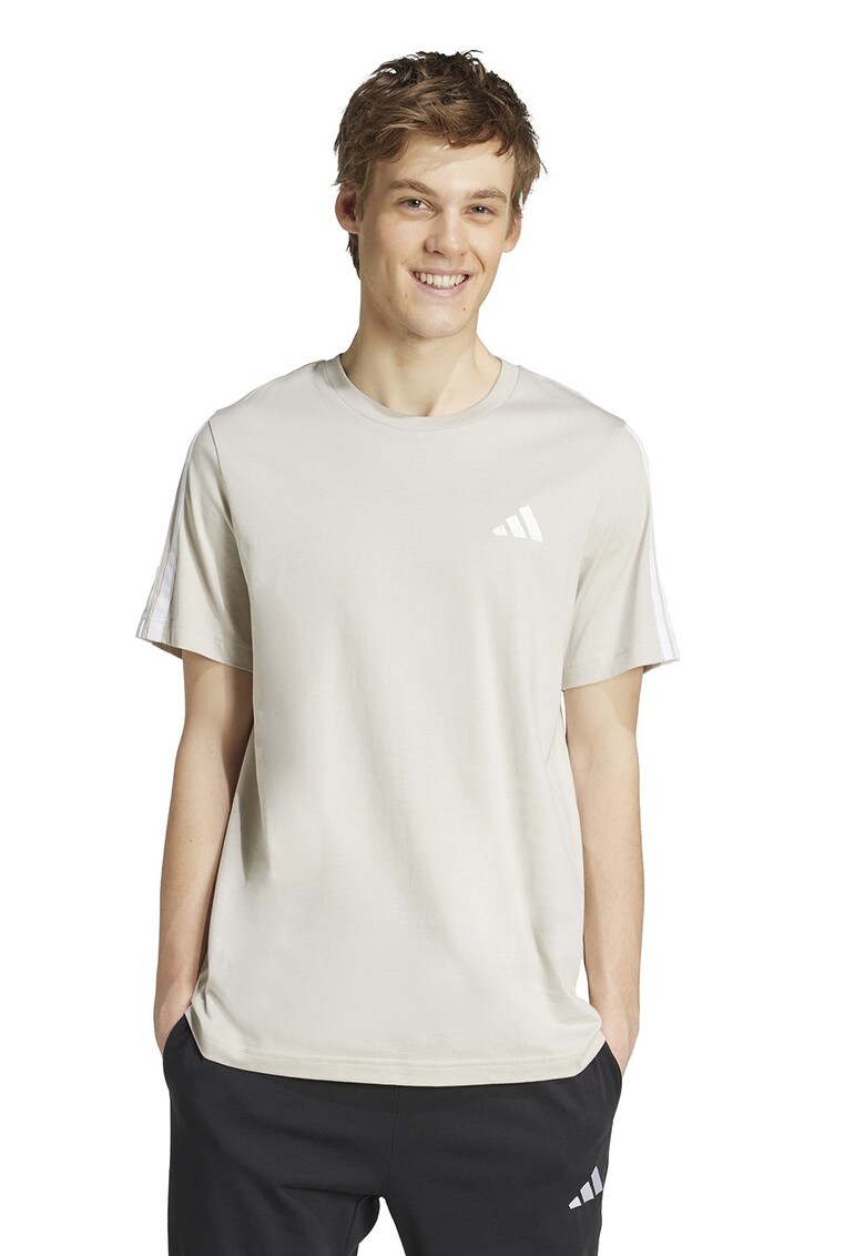 Tricou din bumbac cu decolteu la baza gatului - Alb/Bej deschis