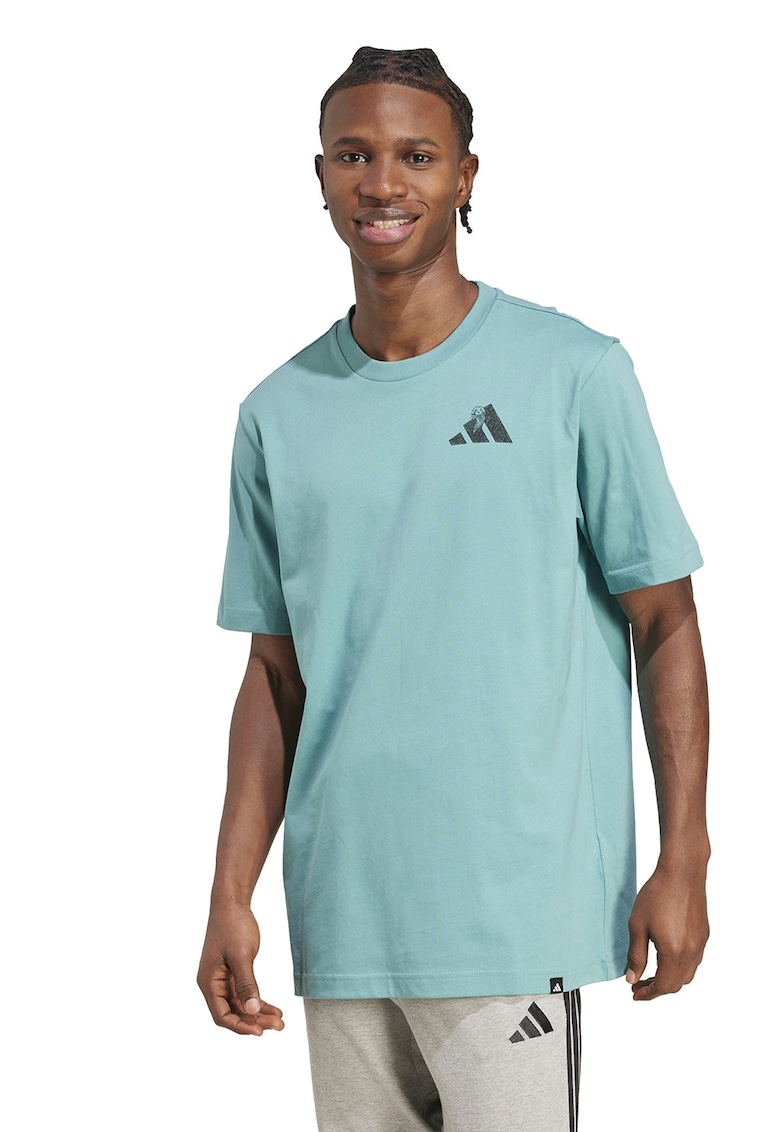 Tricou de bumbac cu logo - Negru stins/Verde deschis