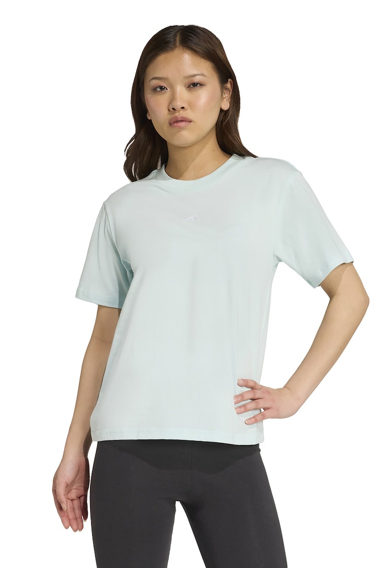 Tricou cu decolteu lrotund si logo discret - Albastru glaciar