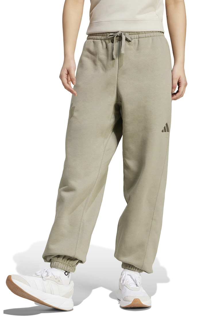 Pantaloni de trening din amestec de bumbac cu logo - Maro taupe deschis