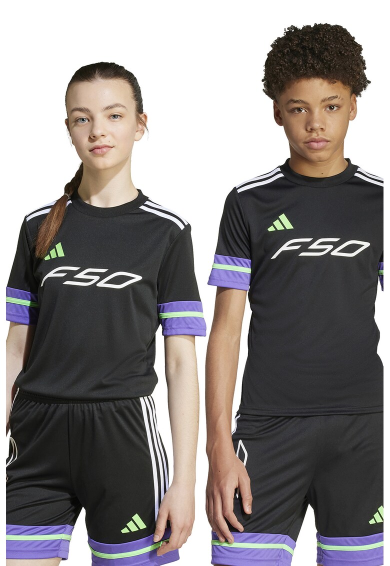 Tricou slim fit pentru fotbal F50 - Negru/Lila/Alb murdar