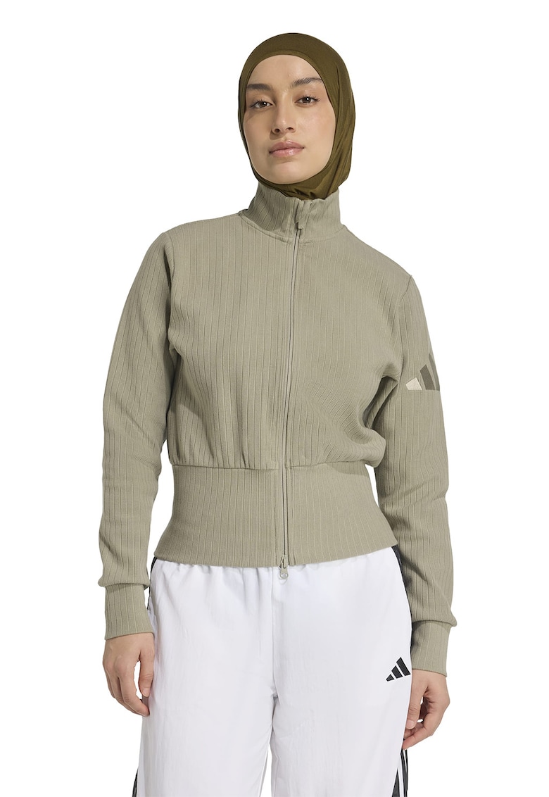 Bluza de trening din amestec de bumbac cu fermoar - Kaki