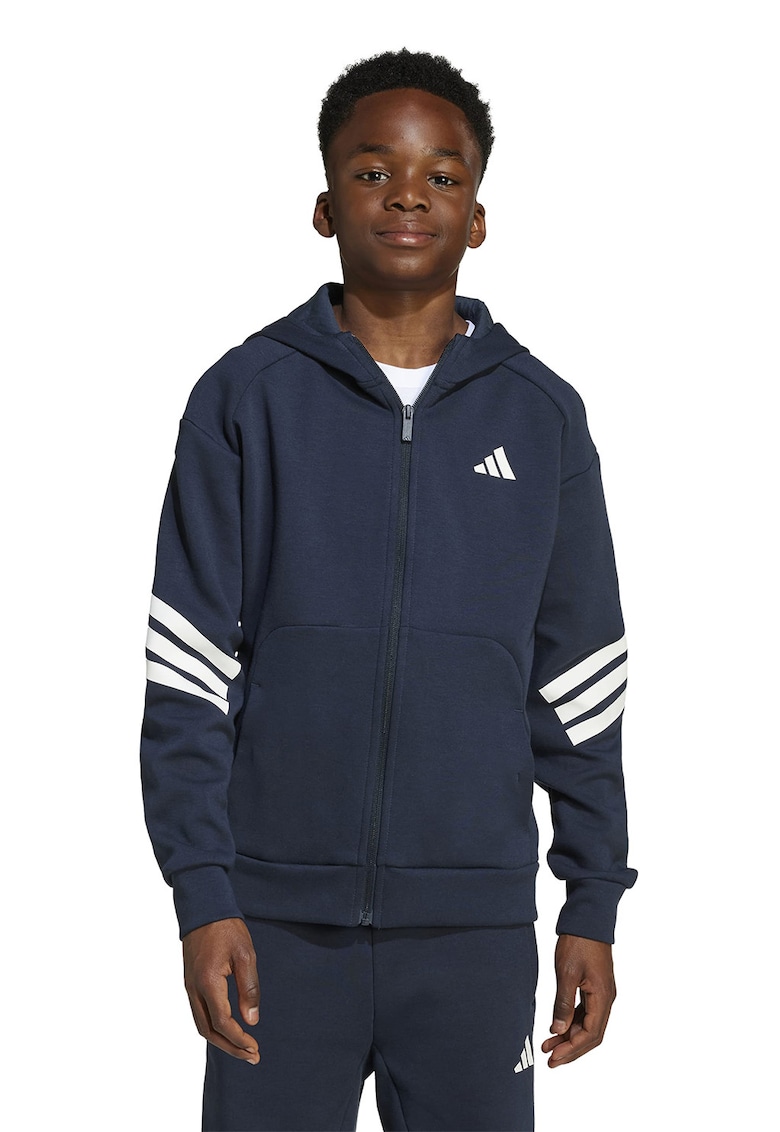 Hanorac cu fermoar si buzunare laterale - Alb/Bleumarin