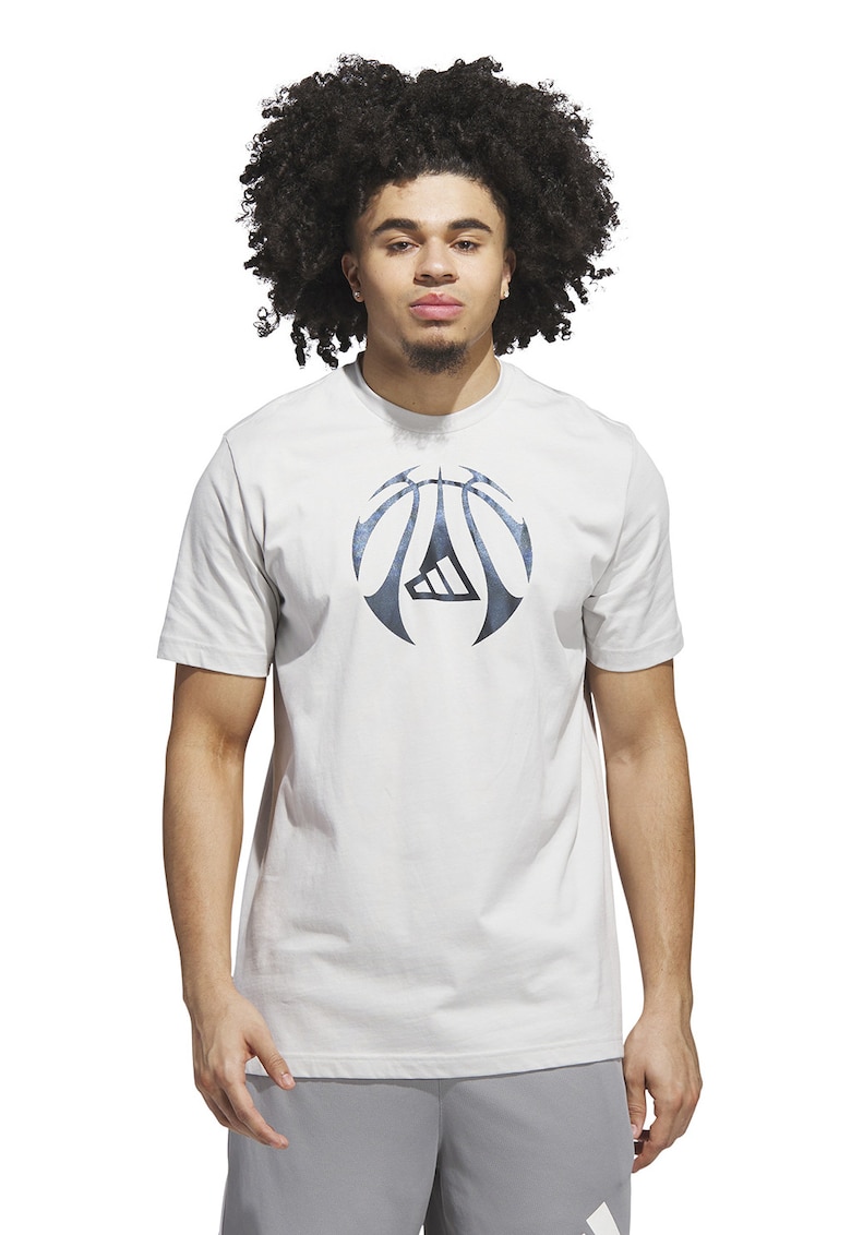 Tricou din bumbac cu decolteu la baza gatului pentru baschet - Alb/Negru