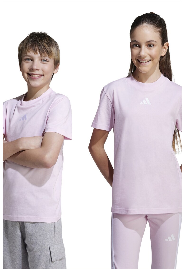 Tricou de bumbac cu decolteu la baza gatului - Alb/Roz pastel