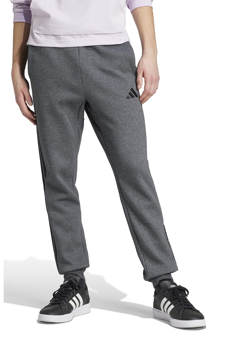 Pantaloni de trening cu logo si snur de ajustare - Negru/Gri inchis melange