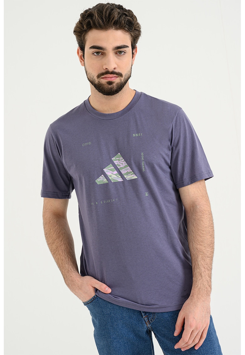 Tricou regular fit cu logo - Albastru prafuit