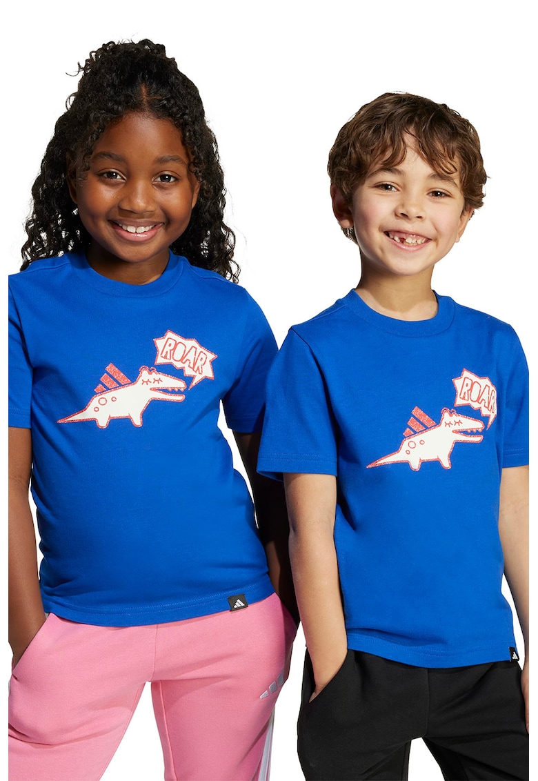 Tricou din bumbac cu imprimeu grafic si logo