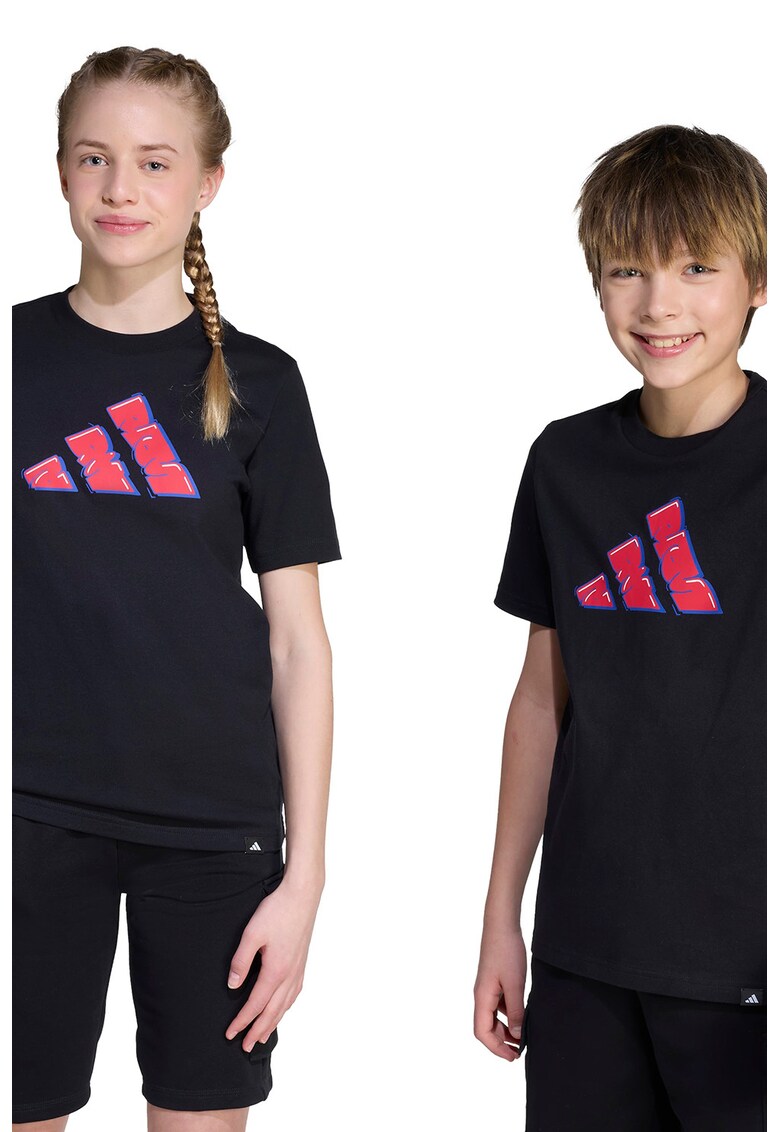 Tricou din bumbac cu imprimeu logo - Negru/Roz deschis