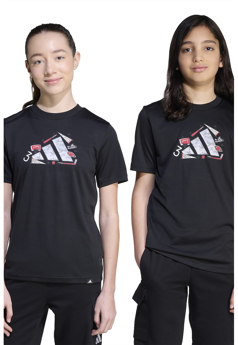 Tricou cu logo si decolteu la baza gatului - Gri inchis