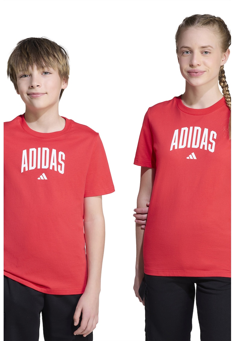 Tricou din bumbac cu decolteu la baza gatului si logo - Coral