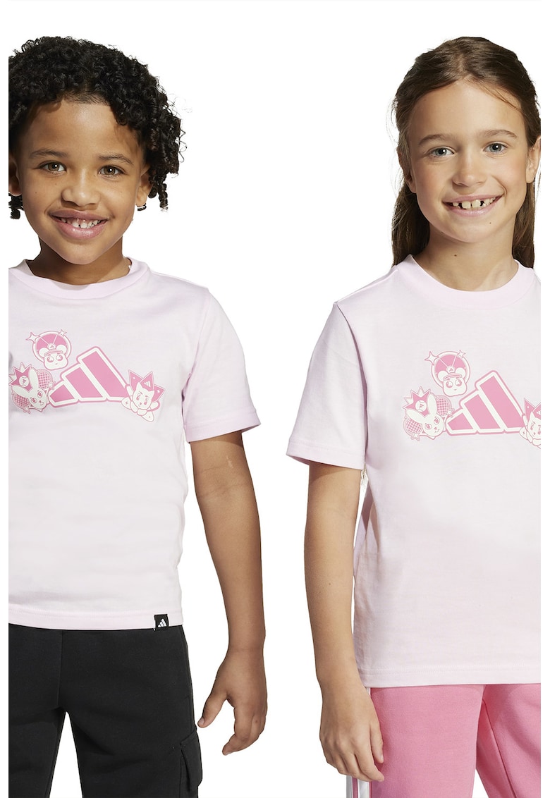 Tricou cu imprimeu logo si decolteu la baza gatului - Roz pastel