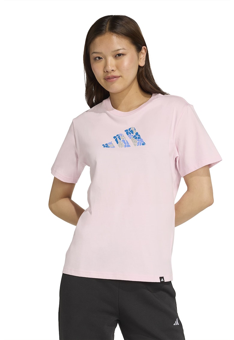 Tricou din bumbac cu imprimeu logo - Roz pastel