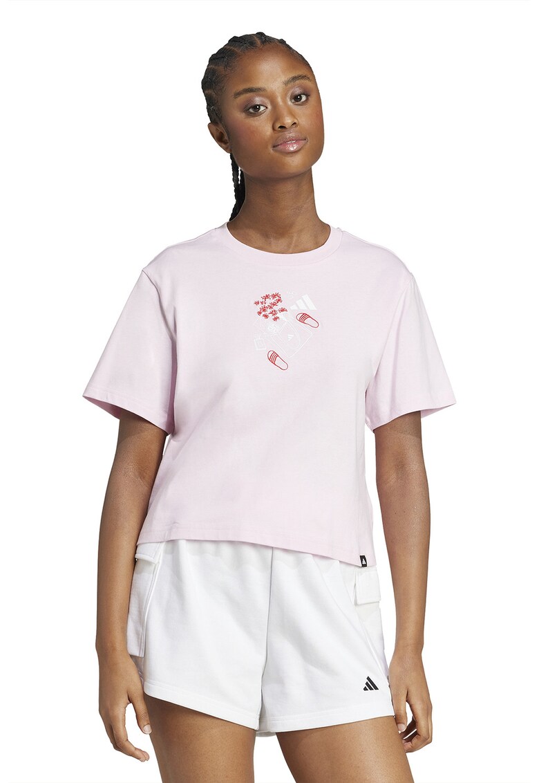 Tricou din bumbac cu imprimeu - Roz pastel