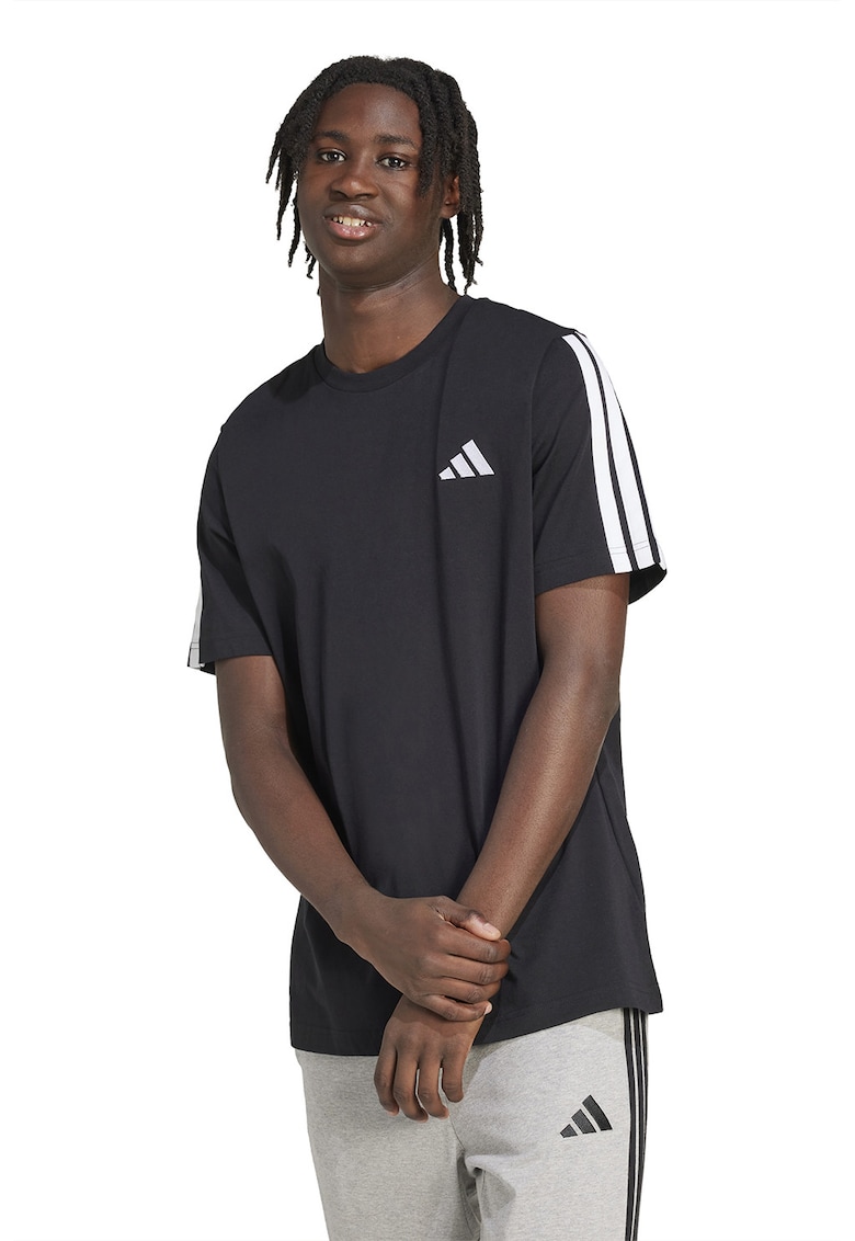 Tricou din bumbac cu decolteu la baza gatului - Negru