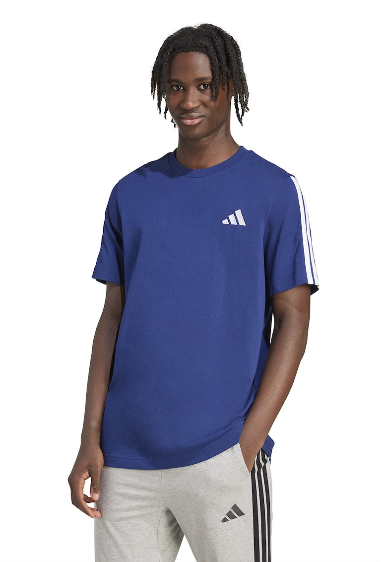 Tricou din bumbac cu decolteu la baza gatului - Albastru inchis