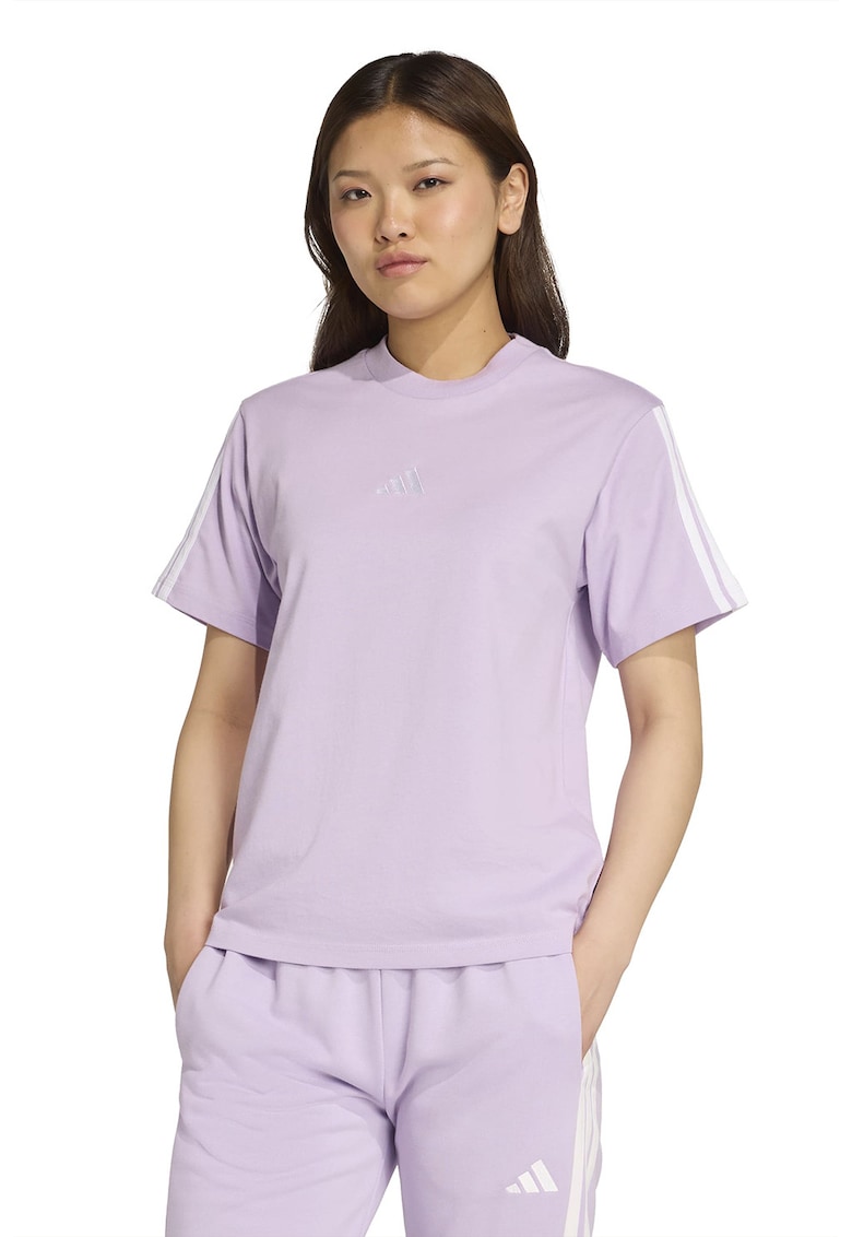 Tricou din bumbac cu decolteu la baza gatului - Roz pastel