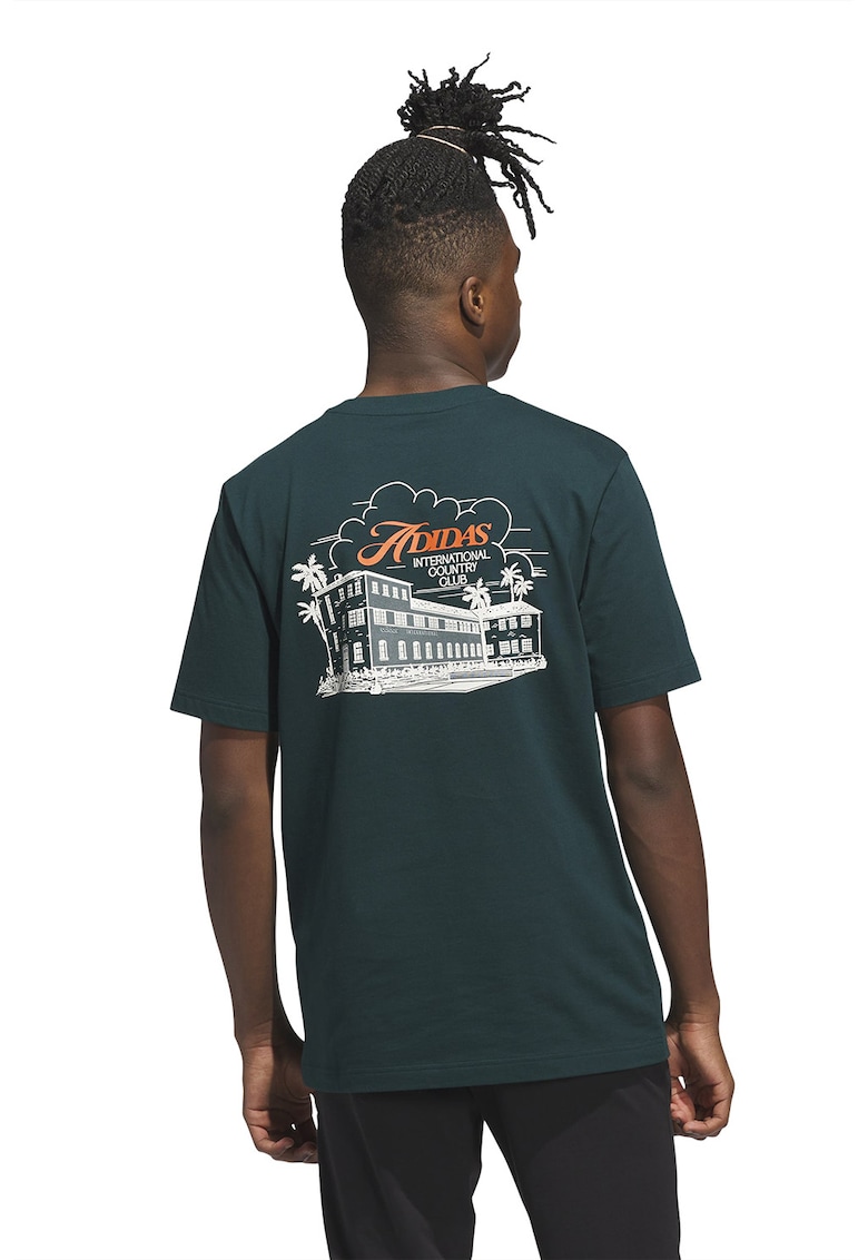 Tricou cu decolteu la baza gatului si imprimeu - Verde englez