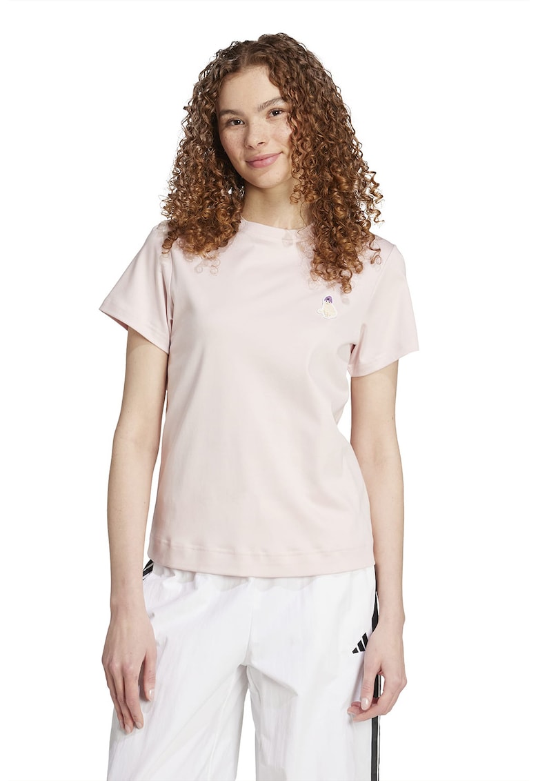 Tricou din bumbac cu decolteu la baza gatului - Piersica