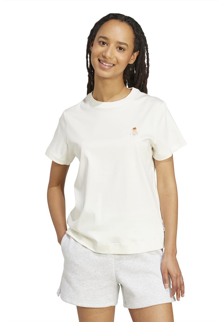 Tricou din bumbac cu decolteu la baza gatului - Alb murdar