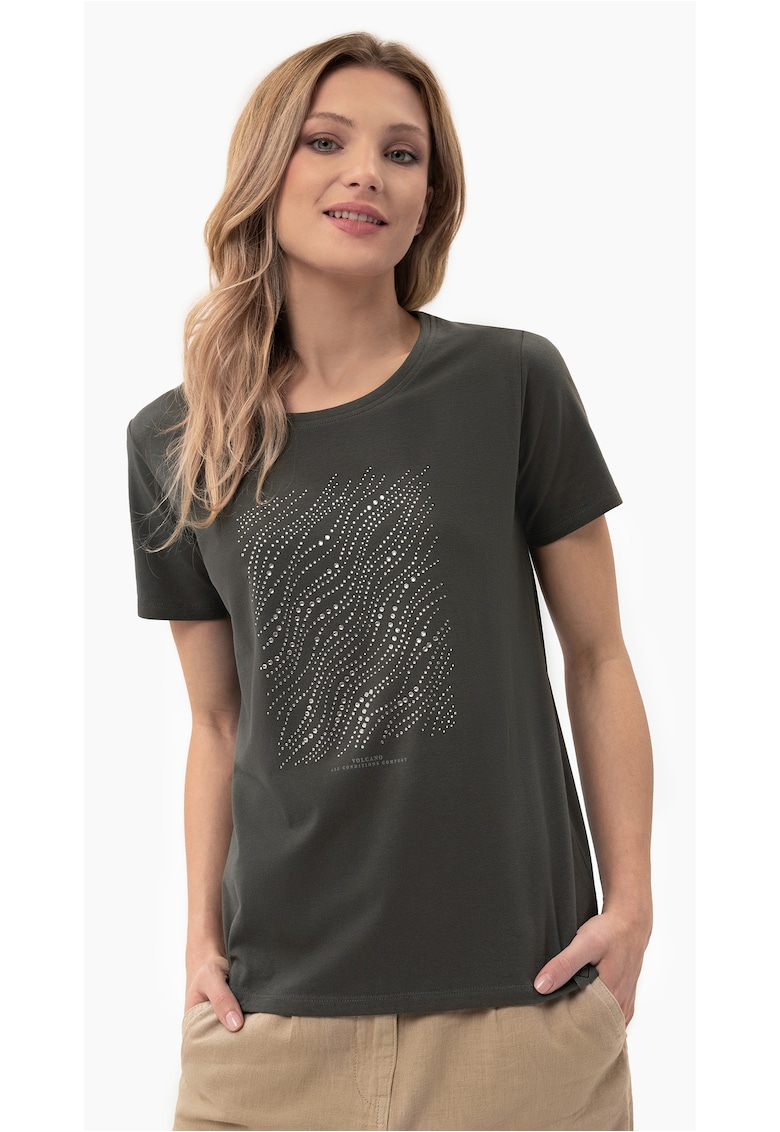 Tricou T-Presto pentru femei - kaki cu pietre - Kaki