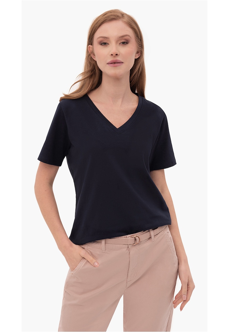 Tricou T-Lea pentru femei - albastru marin - cu decolteu in V - Albastru marin