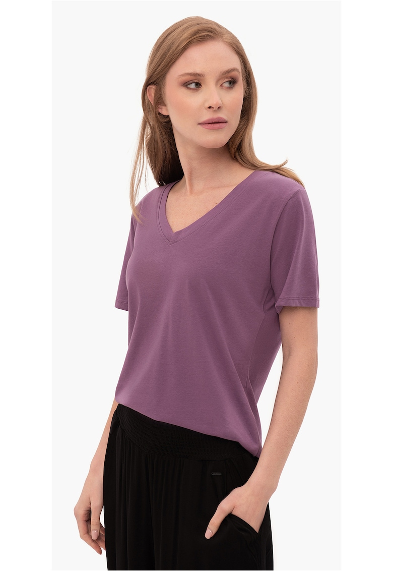 Tricou T-Lea pentru femei - violet - cu decolteu in V