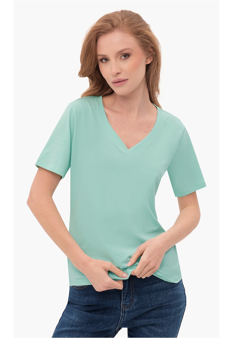 Tricou menta cu decolteu în V pentru femei - Verde menta deschis