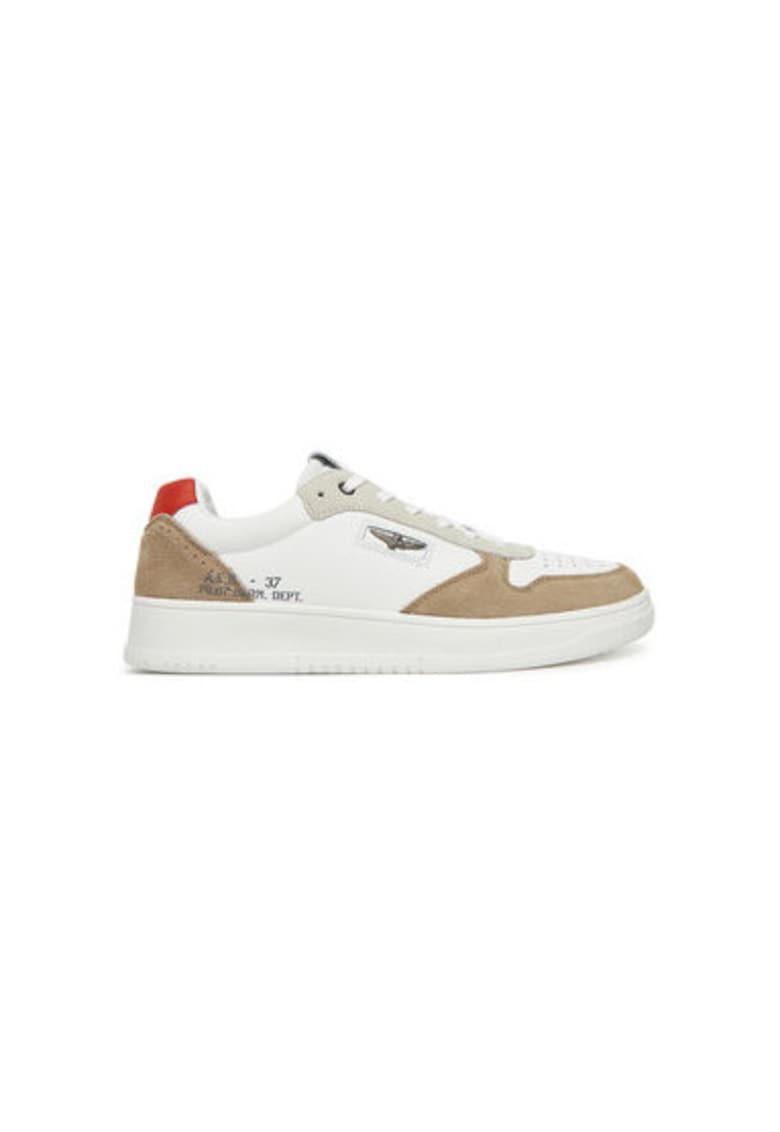 Pantofi sport barbati - 251SC235PL244 - Piele naturala - 42 EU - Bej/Alb - Alb/Bej