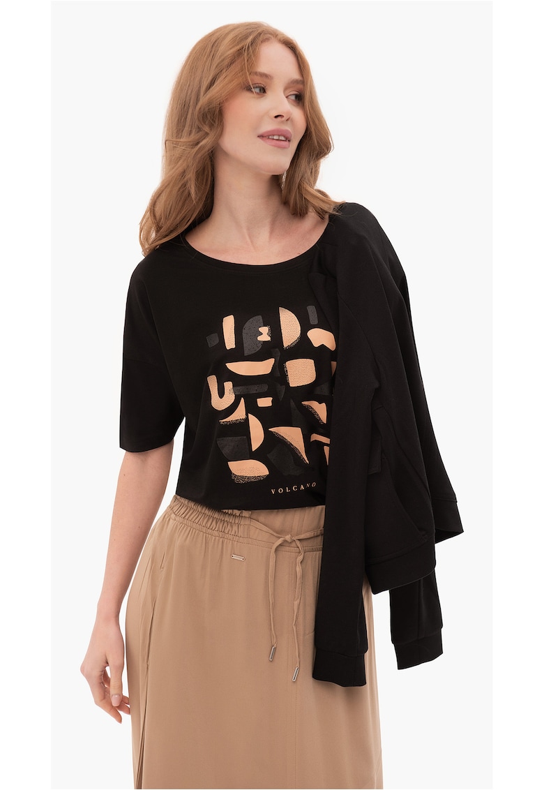 Tricou din bumbac pentru femei T-Prime negru Comfort Fit