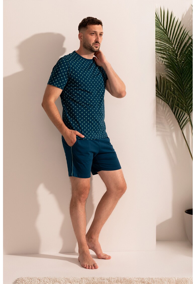 Pijama din bumbac cu maneci scurte Abel - Verde englez