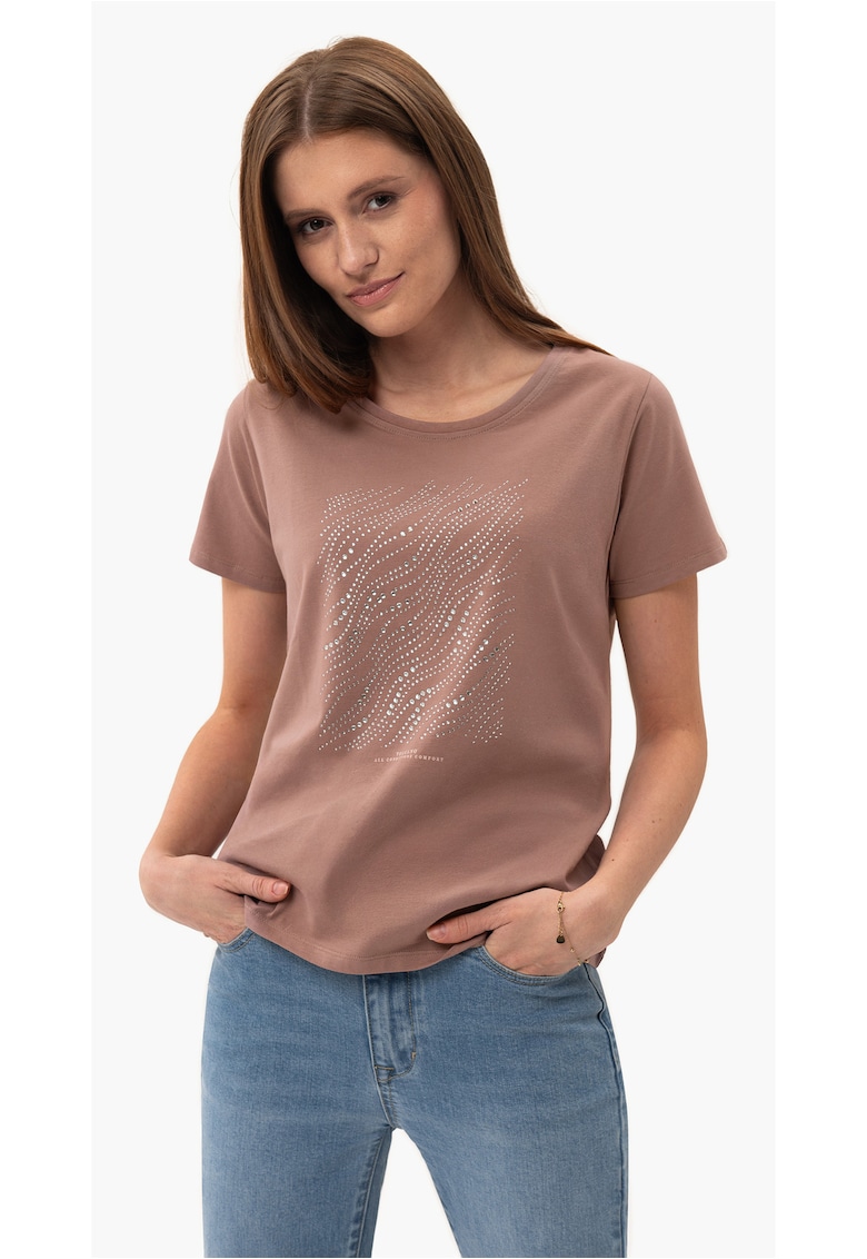 Tricou T-Presto pentru femei - maro cu pietre