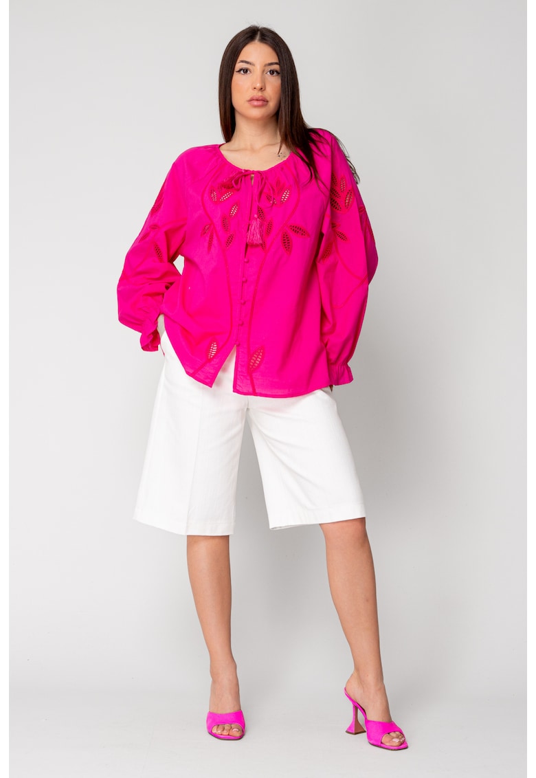 Camasa maneca lunga cu broderie Fuchsia 16317 - Fucsia