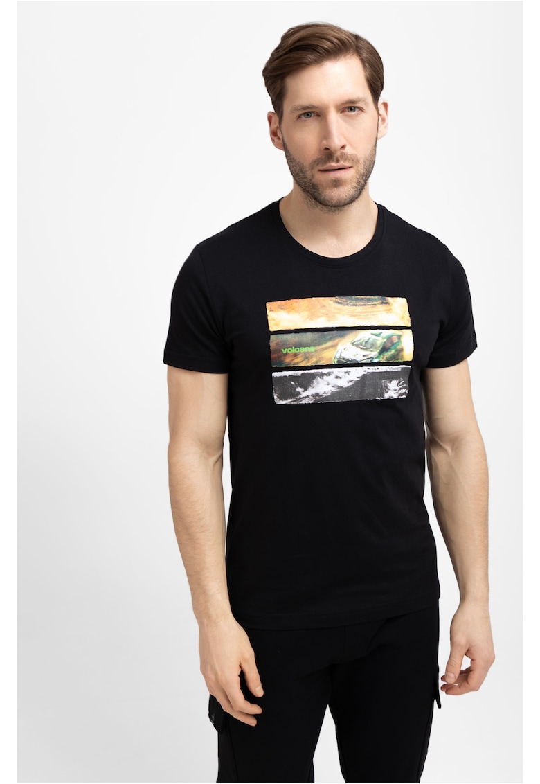 Tricou din bumbac pentru barbati T-Reli - negru cu imprimeu