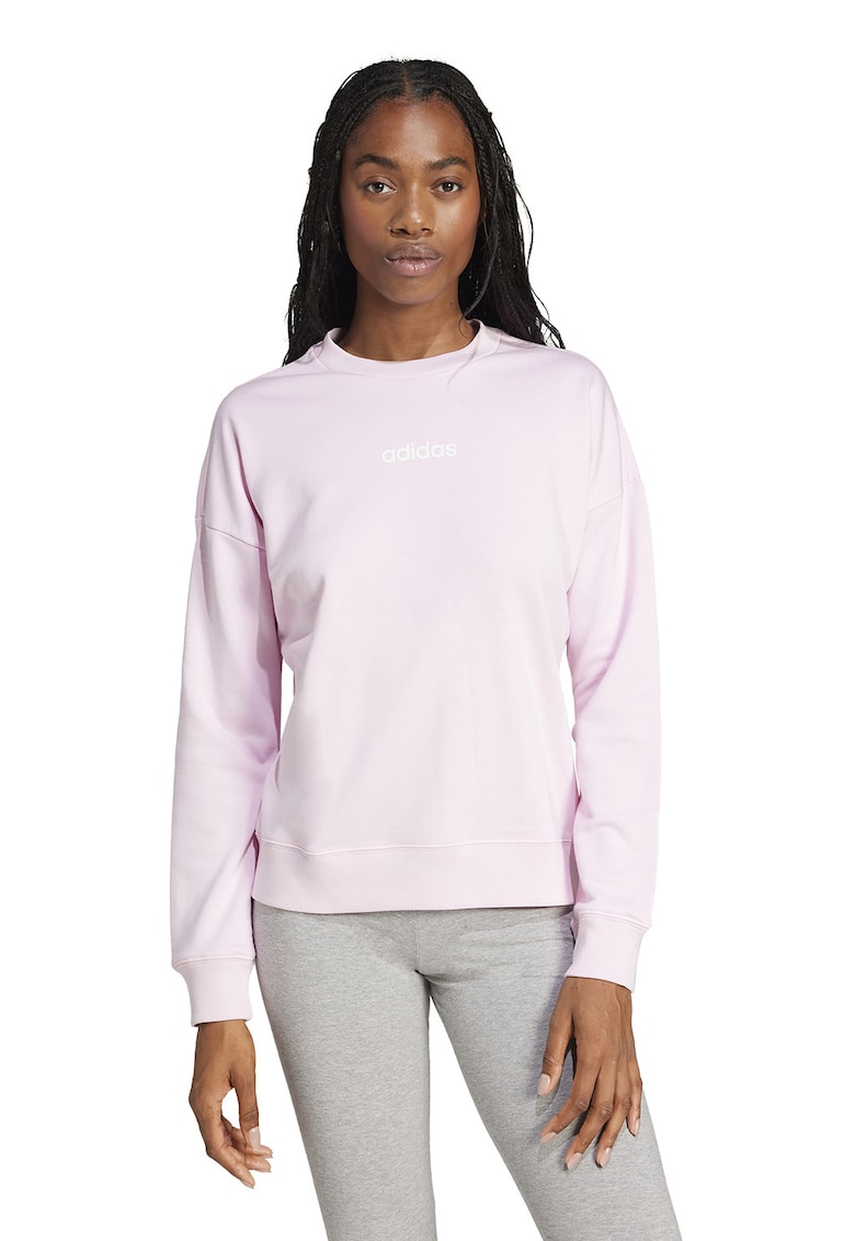 Bluza de trening cu maneci cazute si decolteu la baza gatului - Alb/Roz pal